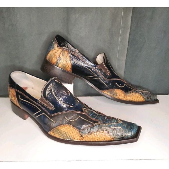 Jo Ghost Made in Italy Blue "DRAGON" Python Vero Cuoio Loafers EU 46 US 13 - Picture 2 of 16